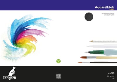 Kangaro aquarelpapier - A2 - zwart - 300 grams - 12 vel - zuurvrij - aquarelblok - tekenblok