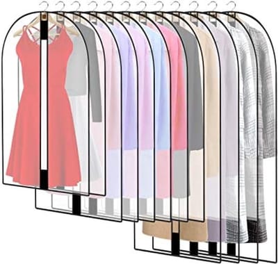 12 Stuks Kledingzak, ademende stof kleding zakken, transparant kledinghoes, kledingbescherming, beschermhoes voor bruidsjurken, avondjurken, kleding, mantels, shirts, pakken, jas, lange ritssluiting
