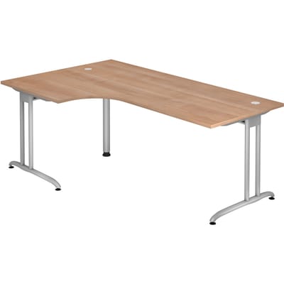 Hoekbureautafel 90° TARA, C-poot, rechthoek, B 2000 mm, notenhoutpatroon