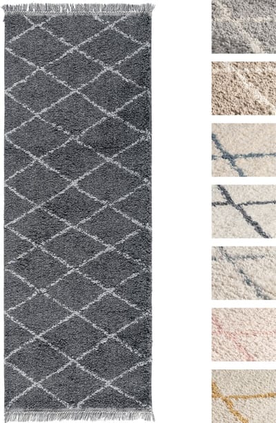 Vloerkleed Shaggy, Tapijt, Antraciet, Hoogpolig, 80cm x 300cm, Superzacht, Franjes, Berber stijl