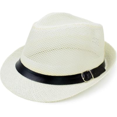Nouveau Chapeau Panama en Paille pour Homme Maille Large Bord Respirant Casquette Soleil Protection Solaire Léger Casquette Plage Été white