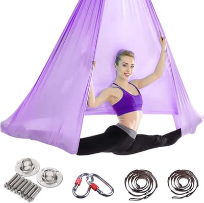 Yoga Hangmat Set - Luchtyoga Doek - Ontspanning Thuis - Hoge Draagkracht - 5 meter lengte - Paars