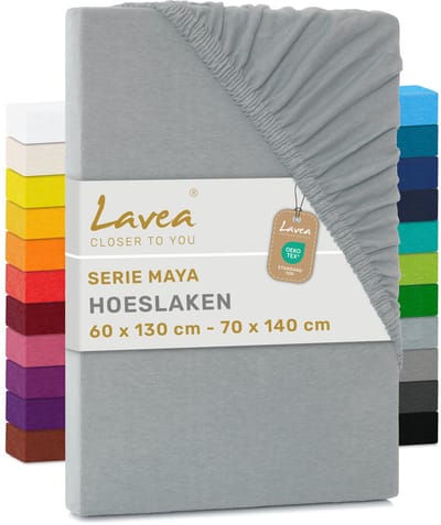 Lavea® Hoeslaken 60-70x140 cm (Baby) – 100% Katoen, Zacht en Ademend – Geschikt voor Matrassen tot 12 cm – Jersey met Elastiek Rondom – Zilver