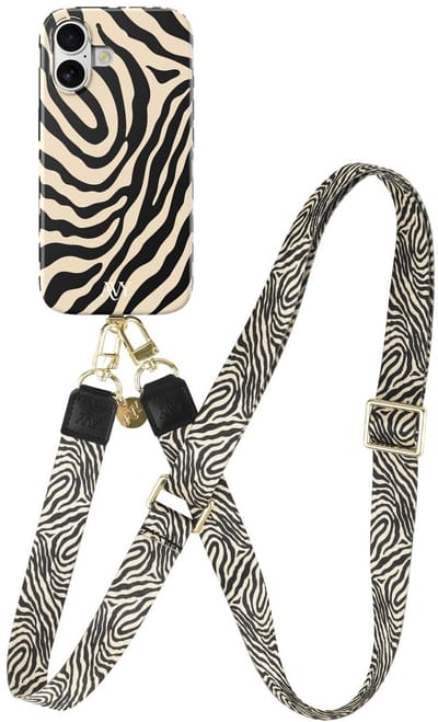 AVY Hoesje Met Telefoonkoord | Geschikt voor Apple iPhone 17 | Compatibel met MagSafe | Hard Shell Back Cover | Stijlvol Bijpassend Koord 130CM | Serengeti Zebra | Zwart & Wit