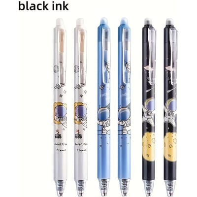Een pak van 6 uitwisbare pennen, drukknop gelpennen in astronaut blauw en zwart, 0,5 mm frictiepennen, voor schoolkantoorartikelen, cadeaus voor terug naar school gray