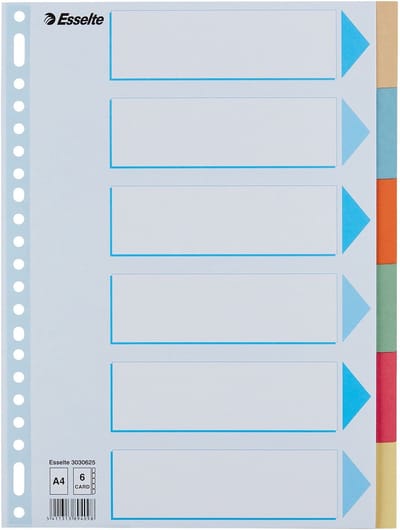 Tabbladen Esselte Premium A4 6-delig karton 23-rings assorti | 25 stuks