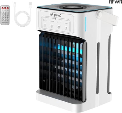 RFWR® Draagbare luchtkoeler met afstandsbediening, 1100 ml, dubbele motor, 3 snelheden en 7 kleuren nachtlamp voor slaapkamer en kantoor