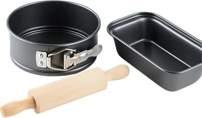 Lomera Kinderbakset 3 Delig - Non-Stick Cakevorm - Non-Stick Springvorm - Springvorm - Cakevorm - Deegroller - Bakset Cadeau - Bakset Met Springvorm - Kindvriendelijke Bakvormen - Bakset Met Deegroller