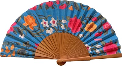 Handgemaakte Spaanse Houten en Katoenen Waaier met Jute Etui, 23 cm