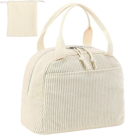 Duurzame Geïsoleerde Tote Bag voor Vrouwen en Meisjes - Lunchtas van Corduroy met Voorvak, Lekvrije Thermische Koeltas voor Werk en Dagelijkse Gebruik