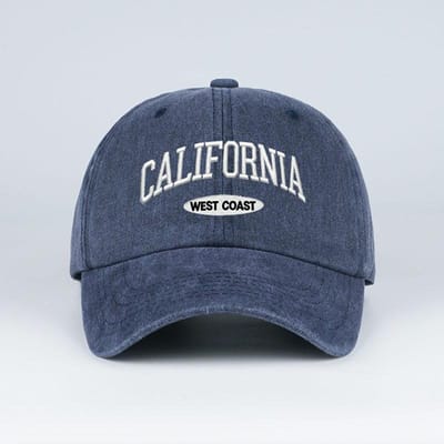 Vintage Gewassen Californische Westkust Geborduurde Baseballpet | Verstelbare Casual Zon Hoed voor Buiten | Kamperen & Vissen gray