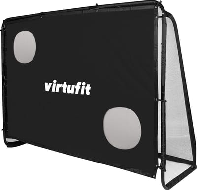 VirtuFit Voetbaldoel Pro met Doelwand - Voetbalgoal - 220 x 170 cm - Doelwand met 2 open zones - Snelle montage - Voetbaldoel met gatendoek - Inclusief 4 grondankers