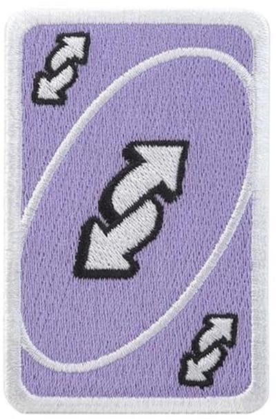 Paarse UNO-kaart Reverse geborduurde strijkpatch - 7,4 x 4,7 cm | Applicatie voor strijken of naaien