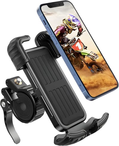 Fietsmotor telefoonhouder, [Super stabiel metaal] Fietsmotor telefoonhouder met veiligheidsslot, Fietstelefoonhouder met zacht kussen en verstelbare clip, Compatibel met telefoons van 4,7-6,8 inch