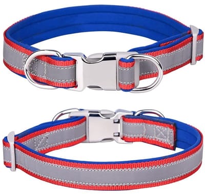 Dailygoody - Reflecterende nylon halsband - Verstelbare halsband voor honden - Donkerblauw - Zacht neopreen - Veiligheidsgesp - Geschikt voor kleine/m...