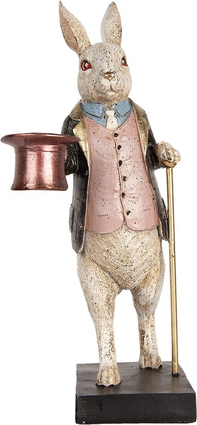 Clayre & Eef Decoratie Beeld Konijn 33 cm Beige Grijs Kunststof