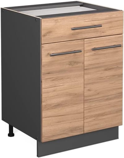 Onderkast Keuken 60 cm Breed met Lade - Goudkraft Eiken/Antraciet