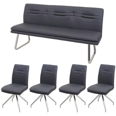 Eetkamerset MCW-H70, zitset eetkamerset eetkamerset, stof/textiel geborsteld roestvrij staal ~ donkergrijs 180cm