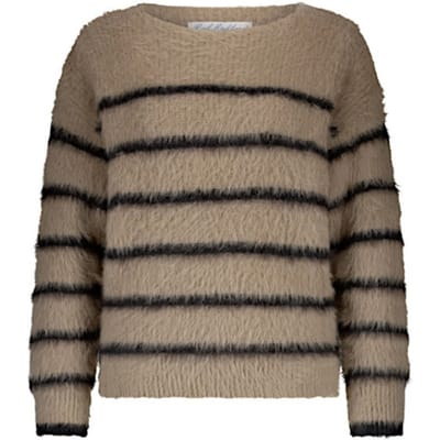 Red Button sweater SRB4616 - Fuzzy stripe - Latte/Black