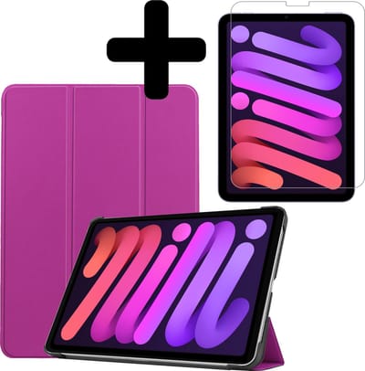 Hoesje - Geschikt voor Apple iPad Mini 6 (2021) - 8.3 inch - 6e Generatie - Met Screenprotector - Hardcover Book Case - Trifold Bookcase Hoes - Hard Cover - Tablethoes - Paars
