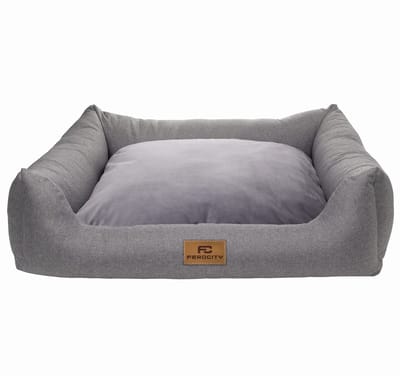 FEROCITY - Hondenbed M 60x55 cm Gemakkelijk schoon te maken - Omkeerbaar kussen - Cordura en fluweel - Grijs
