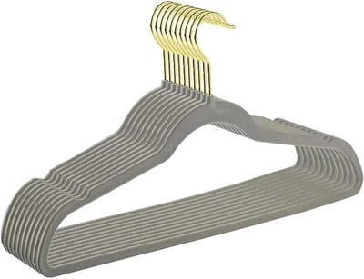 Kledinghangers Ruimtebesparend - Fluwelen Hangers - Kleding Opbergen - 360 Graden Draaibare Haak - 10 Stuks - Grijs