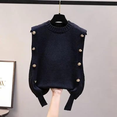 Dames Gilet Herfst Bovenkleding Pullover Trui Mode Casual Dames Mouwloos Ronde Hals Gebreide Top One Size zwart