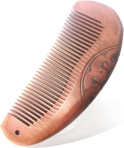 Houten Kam - Haarkam Antistatisch - Dagelijks Gebruik - Perzik Hout Gesneden - 13.5 cm - Natuurlijk