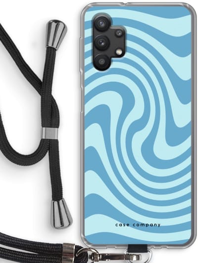 Case Company® - Hoesje met koord geschikt voor Samsung Galaxy A32 5G hoesje met Koord - Swirl Blauw - Telefoonhoesje met Zwart Koord - Bescherming aan alle Kanten en Over de Schermrand