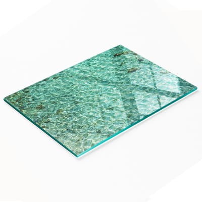 Stijlvol en duurzaam glazen bord met bedrukt transparant water, 80x52 cm