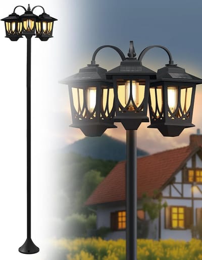 Hoge Solar Lampenpaal Buiten - 73cm Aluminium Waterdicht met 3 Hoofden - Schemer- en Ochtendsensor voor Tuin en Erfafscheiding