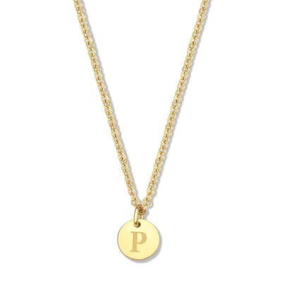 CO88 Collection Alphabet 8CN-26153 Stalen collier -hanger rond 7mm - letter P - 38 + 7 cm - Initiaal sieraad - Goudkleurig