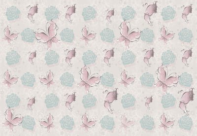 Fotobehang Butterflies and Roses Pattern | XL - 208cm x 146cm | 130g/m2 Vlies