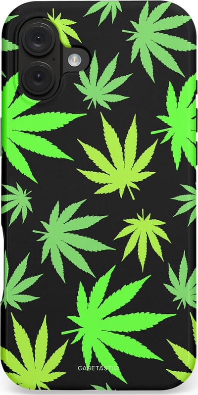 Casetastic hoesje geschikt voor Apple iPhone 16 Plus - MagSafe - Dubbellaagse bescherming - Cannabis - Fashion Case - Zwart Groen