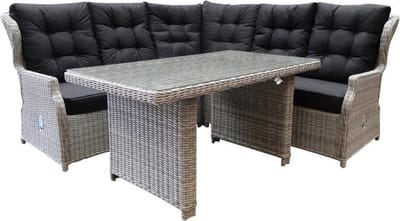 Ibiza hoek dining loungeset 4-delig verstelbaar wit grijs 120cm tafel