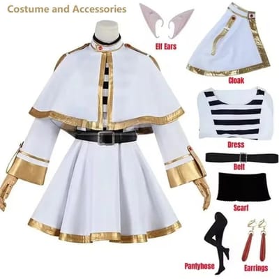Sousou No Frieren Cosplay Kostuum Pruik Schoenen Anime Figuren Magiër Jurk Elf Oor Halloween Feest Kerstmis voor Vrouwen XXL blauw