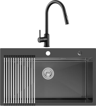 CECIPA max Spoelbak Keuken Antraciet (75x45 cm) - Spoelbakken Met Keukenkraan en Afdruip - Enkele spoelbak Met Waterafvoersysteem - Wasbak Keuken Antraciet