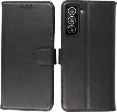 Hoesje Geschikt voor Samsung Galaxy S21 FE - Echt Lederen Wallet Case Telefoonhoesje - Zwart