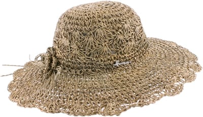 Herman Capeline van natuurlijk zeegrasstro met gekartelde rand en bloemversiering op de achterkant.