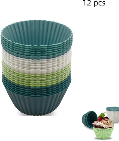 Set van 12 - siliconen muffinvormpjes – herbruikbare siliconen mallen – antiaanbak cupcake vormpjes – standaard siliconen cupcakevormpjes – siliconen bakvormen (4 kleuren)
