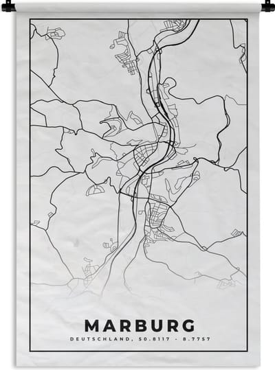 Wandkleed - Wanddoek - Marburg - Plattegrond - Kaart - Stadskaart - 120x180 cm - Wandtapijt