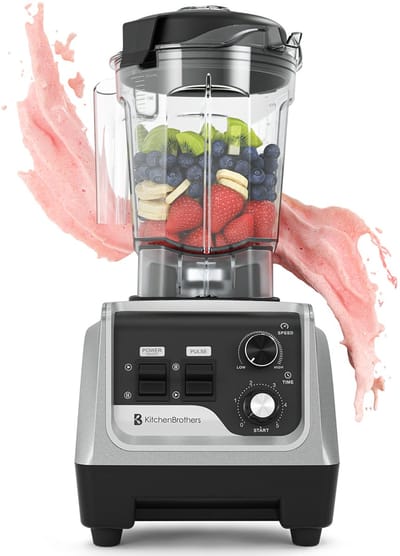 KitchenBrothers Power Blender - 1600W - BPA-vrij - 2L - Smoothie Maker - IJscrusher - Metallic Grijs