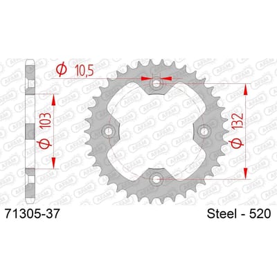 Stalen motortandwiel achteraan Afam 520 37 dents