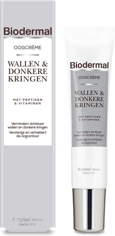 Biodermal Oogcrème bij Wallen & Donkere Kringen, 15 ml - met Peptiden en Vitaminen, Vermindert zichtbaar Wallen en Donkere kringen, Verstevigt en Verheldert de oogcontour