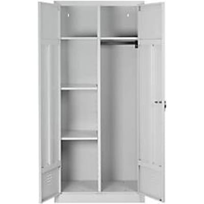 Bezemkast, B 800 mm, 4 legborden, complete middenwand, afsluitbaar, lichtgrijs RAL 7035/lichtgrijs RAL 7035