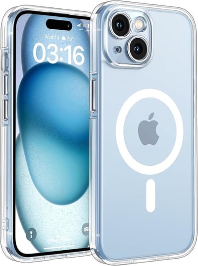 voor iPhone 15 Plus Case Compatibel met MagSafe, Volledige Camerabescherming, Wordt nooit geel, Schokbestendig Anti-vingerafdruk Anti-slip Dunne Slagvaste Hoes 6,7-Inch, Transparant