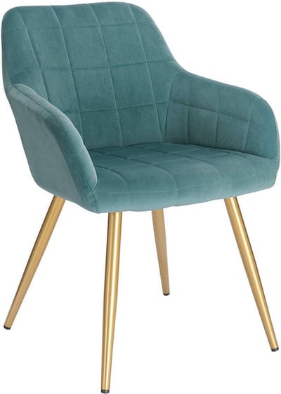 Happyment Stoel Milano - Eetkamerstoel - Turquoise Velvet - Gouden Metalen poten - set van 1 - Zithoogte 47cm - deluxe
