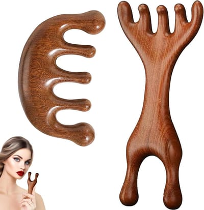 Hoofdhuidmassageborstel set - Ontspanning kam - Stress vermindering - Natuurlijk hout - 2 stuks - Houtkleur