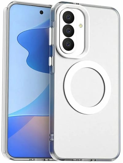 MagSafe Compatibel Backcover Hoesje Geschikt voor Samsung Galaxy A37 - Wit & Semi-Transparant Design - Stijlvol & Goede Bescherming