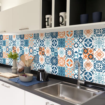 Zelfklevende tegelmuurstickers voor keuken en badkamer - 30 tegelstickers, AZULEJOS LUIZIANA design - 30 stickers, 20x20cm